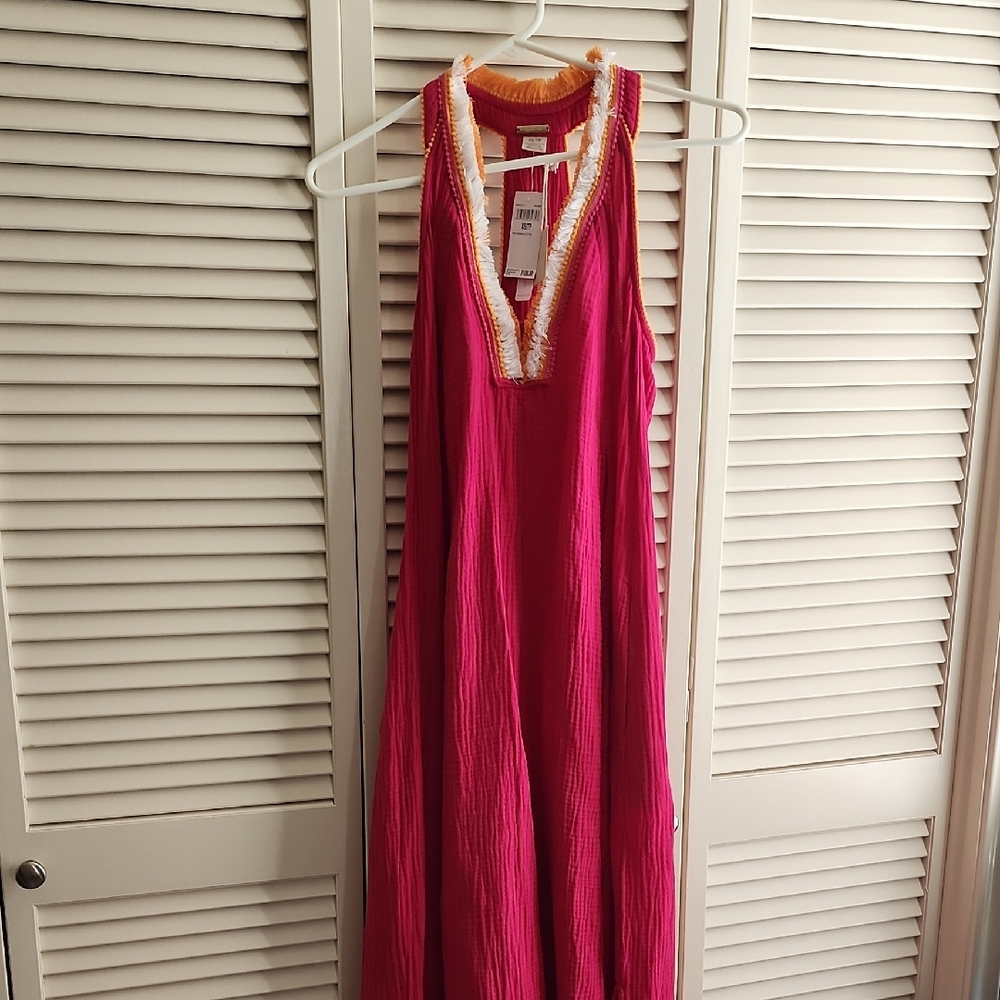 NEW Magaschoni Pink Maxi Dress with Orange Trim